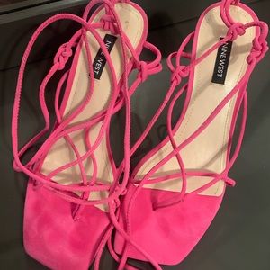 pink tie up square toe strappy sandals